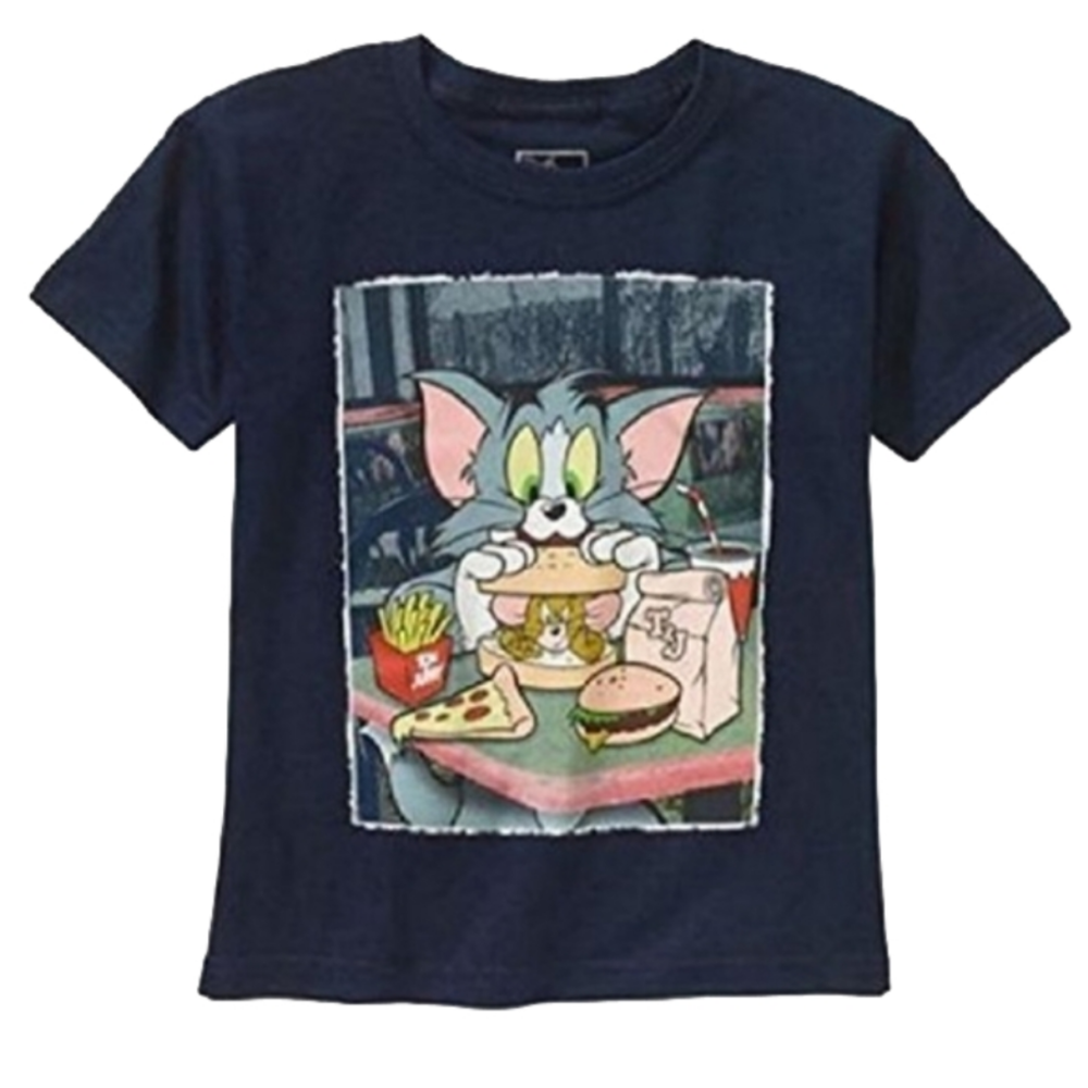 Tom + Jerry SNACKS Sunday morning Cartoons, Navy, XS 4/5
